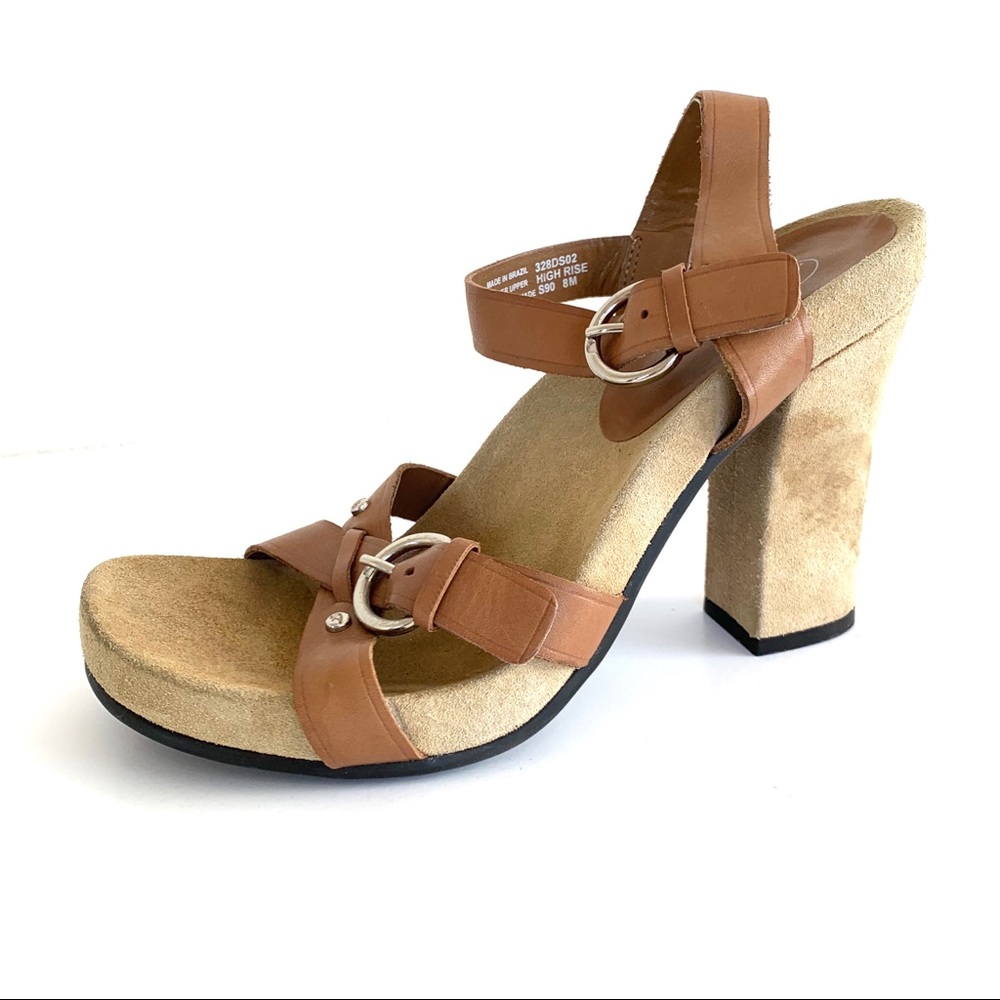 Dr Scholl’s High Rise Tan Leather Mules Heels